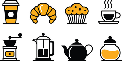 Vector Icons for Coffee, Tea, and Pastries