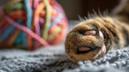 Cats paw with colorful yarn