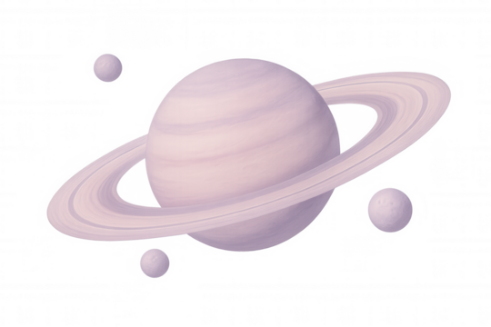 3d illustration of saturn planet rotating with moons, isolated on transparent background, ideal for space-themed projects
