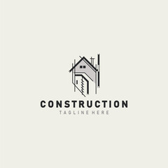 Construction structure line home building and repair logo Design illustration template
