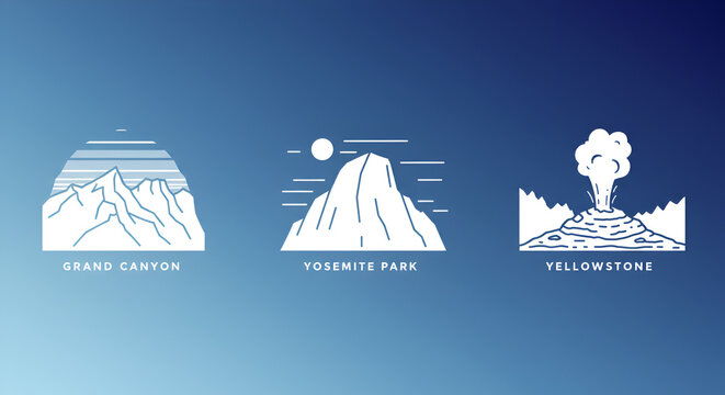 Abstract Mountain Icon Set &ndash; Flat White Silhouette on Blue Gradient
