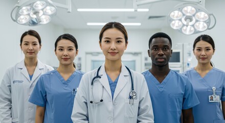Medical Team in Operating Room Smiling Doctors and Nurses.