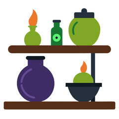 Witch s potion shelf with candles and jars