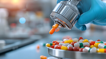 Precision medication dispensing pharmaceutical lab drug preparation clinical environment close-up view healthcare innovation