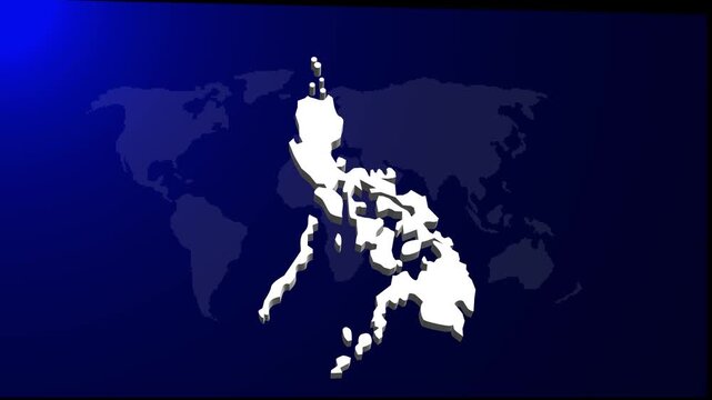 4k Philippines map, country territory outline self drawing animation. 3D white map blue background.