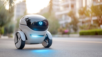 Autonomous robot assists urban life city streets digital technology modern environment close-up view innovative solutions
