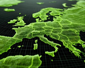 Modern Tactical Wireframe Map of Europe with Strategic Points and Movement Paths Premium Military and Logistics Planning for Corporate Marketing