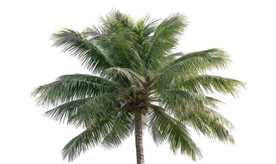 Lush coconut palm tree against white background