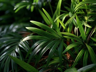 Fototapeta premium Lush radiant palm fronds in dappled sunlight