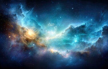 Fototapeta premium Cosmic nebula, vibrant colors, swirling clouds of gas and dust, starlit void