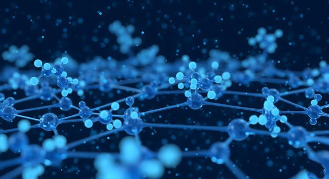 Digital Molecular Network in Blue Neon Glow
