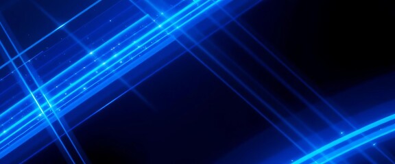 Obraz premium Abstract blue glowing diagonal lines, sparkle effect, dark background, copy space, abstract, glow