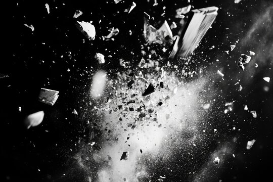 Exploding Object in Mid-Air: A Dynamic Black and White Compositi