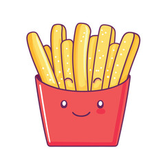 Smiling Cartoon French Fries in a Red Carton with Cute Facial Features