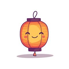 Smiling Cartoon Lantern with Orange and Purple Colors and a Cute Design