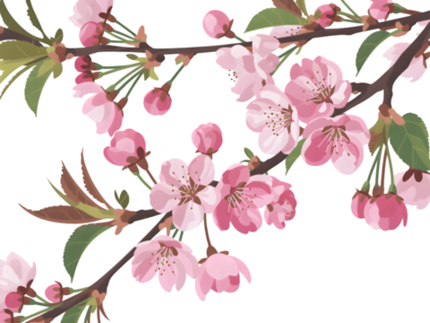 Delicate pink cherry blossoms on dark background isolated on a transparent background flowers