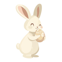 Obraz premium Smiling CreamColored Bunny Holding a Decorated Easter Egg with Delicate Details