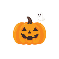 Smiling JackoLantern and Friendly Ghost Halloween Illustration