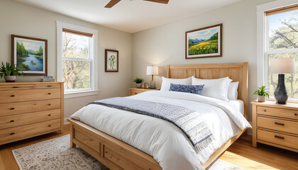 A modern oasis: a beautifully lit bedroom with a minimalist and cozy aesthetic.