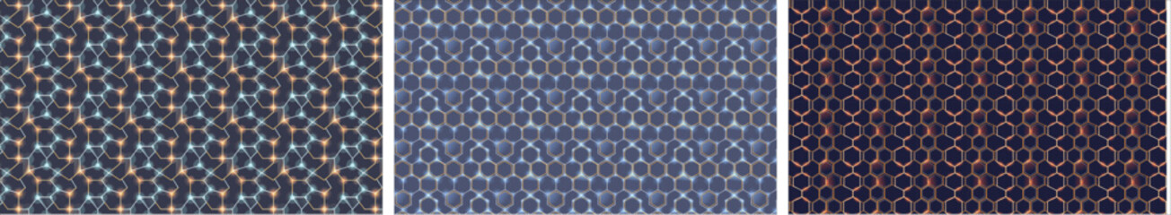 Obraz premium A futuristic abstract art background featuring a hexagonal matrix pattern with vibrant, glowing neon lines, creating a sense of digital technology and connectivity.