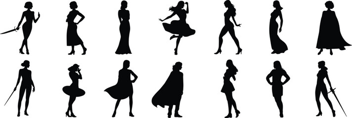 Elegant Female Silhouette Collection: Diverse Women in Various Poses, Fashion Models, Dancers, Fantasy 