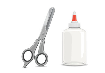 Silver Scissors and White Glue Bottle for Crafts and Projects