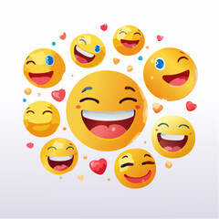 Fototapeta premium Fun set of colourful floating reaction emojis with playful expressions