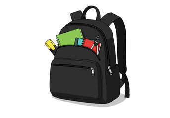 Black Backpack with School Supplies Illustration