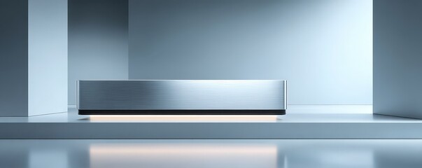 Sleek Metallic Object on Blue Pedestal