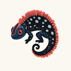 Stylized Chameleon with Red Crest and Dark Blue Body Artistic Illustration