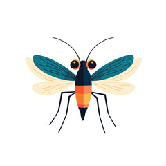 Stylized Insect with Teal and Cream Wings and Orange Striped Abdomen