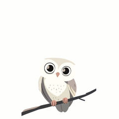 Stylized Owl Perched on a Branch with Large Eyes and Spotted Feathers