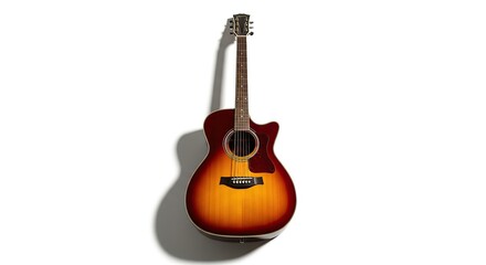 Fototapeta premium Sunburst Acoustic Guitar Leaning Against White Wall