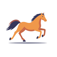 Stylized Running Horse with Orange Body and Dark Blue Mane and Tail