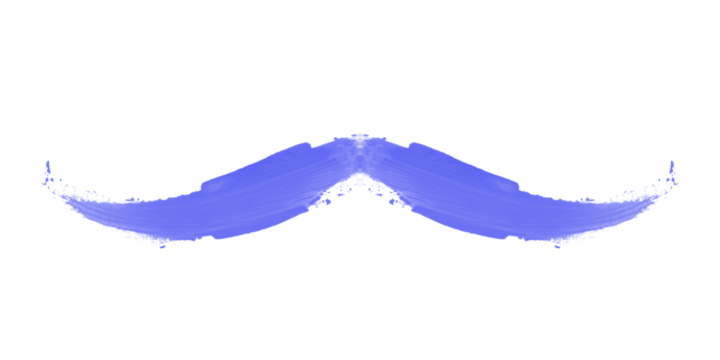 Blue painted mustache silhouette isolated on white background. Creative facial hair design for art, retro, and decorative projects. Ideal for vintage, hipster, and quirky style concepts.