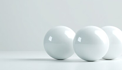 Three smooth white spheres on a plain white surface
