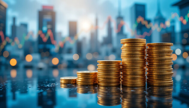 Examining financial trends with coins and stock market graphs in modern digital environment