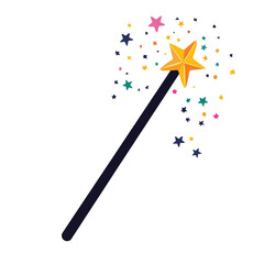Whimsical Magic Wand with Golden Star and Colorful Starry Trail
