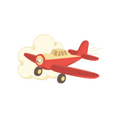 Whimsical Red Airplane with Cloud Retro Design and Playful Aesthetic