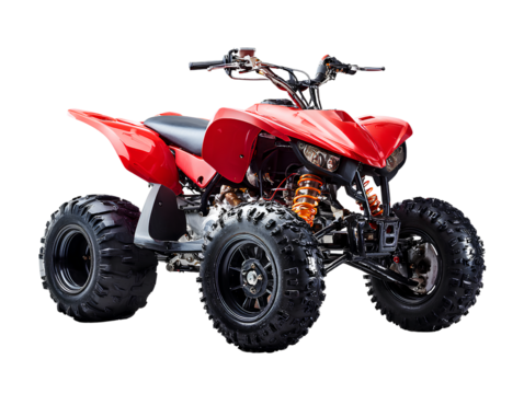  Red ATV quad bike white background