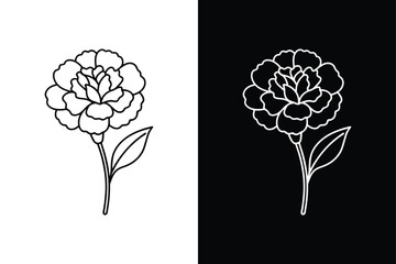 Stylish Black and White Carnation Flower Line Illustration