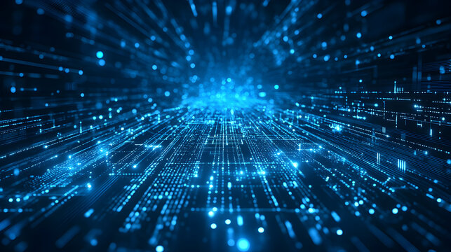 Abstract blue futuristic technology background with digital glowing particles