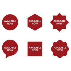 Red Available Now Badges Collection for Instant Offer Promotions and Product Launch Announcements