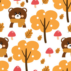 Fototapeta premium Seamless pattern cartoon bear with autumn vibes. cute autumn fall wallpaper for fabric print, gift wrap paper