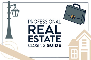 Naklejka premium Professional real estate closing guide illustration with house briefcase and street lamp design layout vector