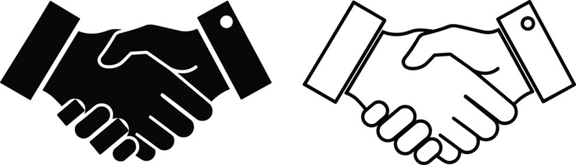 Vector handshake icon, business agreement, partnership symbol, collaboration concept, black and white design, corporate deal, trust, unity, professional