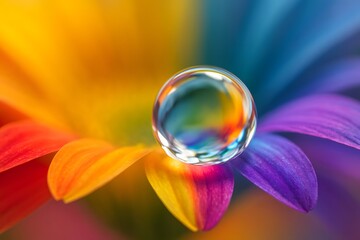 Colorful Flower Petal with Water Droplet Macro Shot in Bright Lighting