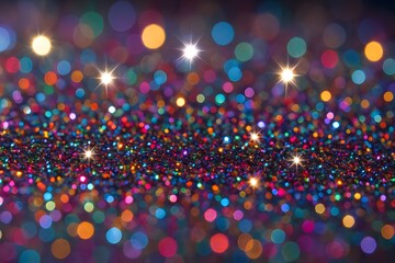 Colorful Glitter Sparkles with Bright Light Flare on Shimmering Surface