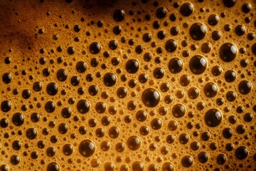 Close-up of Frothy Coffee Surface with Bubbles in Warm Brown Tones for Food and Beverage Marketing