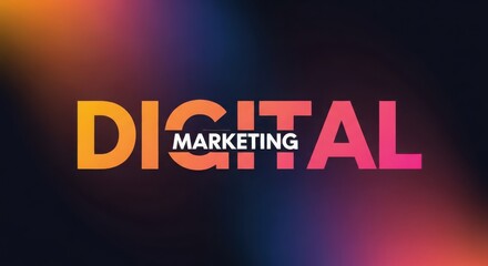 Vector art of digital marketing text with colorful gradient background